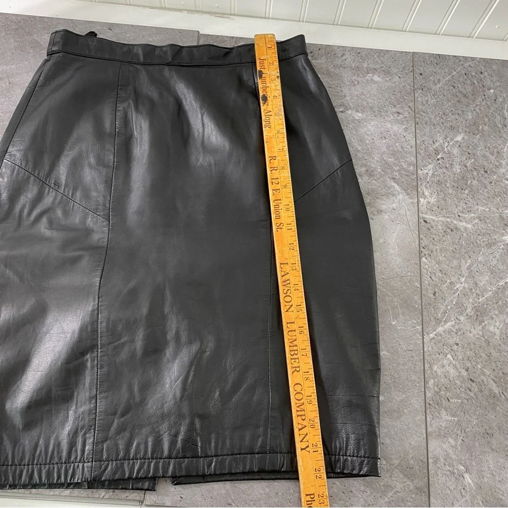 Tangu Vintage 80s Leather Skirt Size 9/10 Black Pencil Mobwife Goth Dance Snap‎